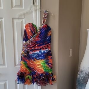 Colorful Embellished Dress with Ruffle Hem
